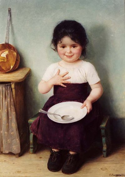 Sedící holčička v rustikálním interiéru Espanol: Nina en la cocina 1904, obra de Carl von Bergenn Francais: Petite fille a la cuilleren od Carl von Bergen